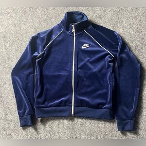 Nike Deep Blue Velvet/ velour Zip-Up track Jacket with White Piping size S